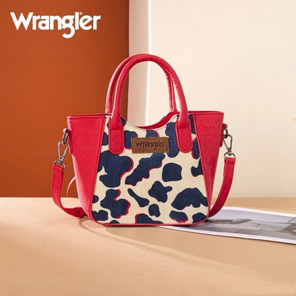 WRANGLER ALL-OVER COW PRINT MINI TOTE BAG Red - Picture 1 of 2
